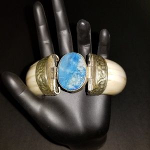 Camel Bone Lapis/Silver Kuchi Bracelet